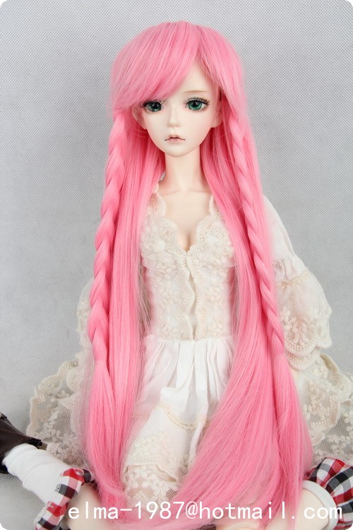 pink long braids wig for bjd-01.jpg